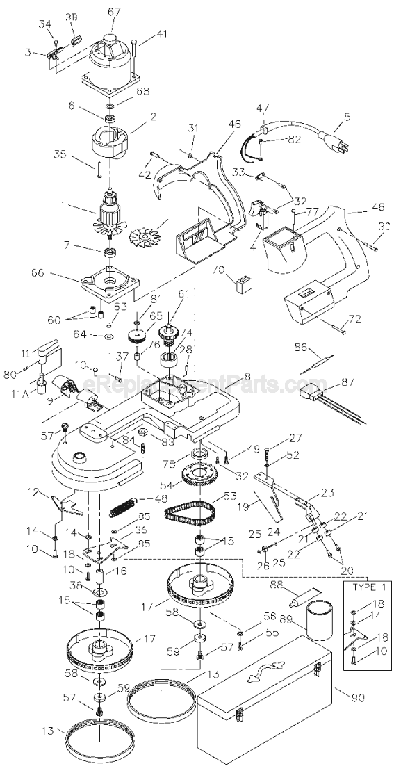 Page A Diagram and Parts List for 7724 Type 1 Porter Cable Band Saw